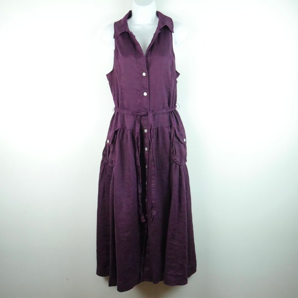 Jones New York Dresses & Skirts - Vintage Linen Maxi Dress 14 Purple Sleeveless Button Front Tie Waist Minimal 90s